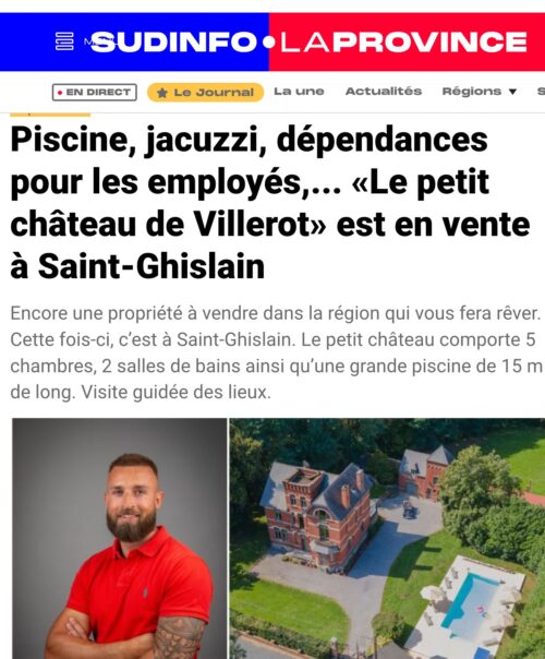 Article Sudinfo/La Province — le petit château de Villerot en vente à Saint-Ghislain